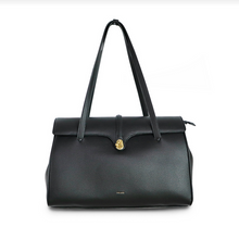 Load image into Gallery viewer, Pixie Mood Lock Tote soft vegan leather beautiful work bag, briefcase, black.