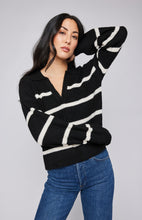 Load image into Gallery viewer, Gentle Fawn Beckett Vneck Pullover Black and white stripe sweater.
