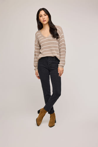 Gentle Fawn Tucker pullover cashew stripe vneck.