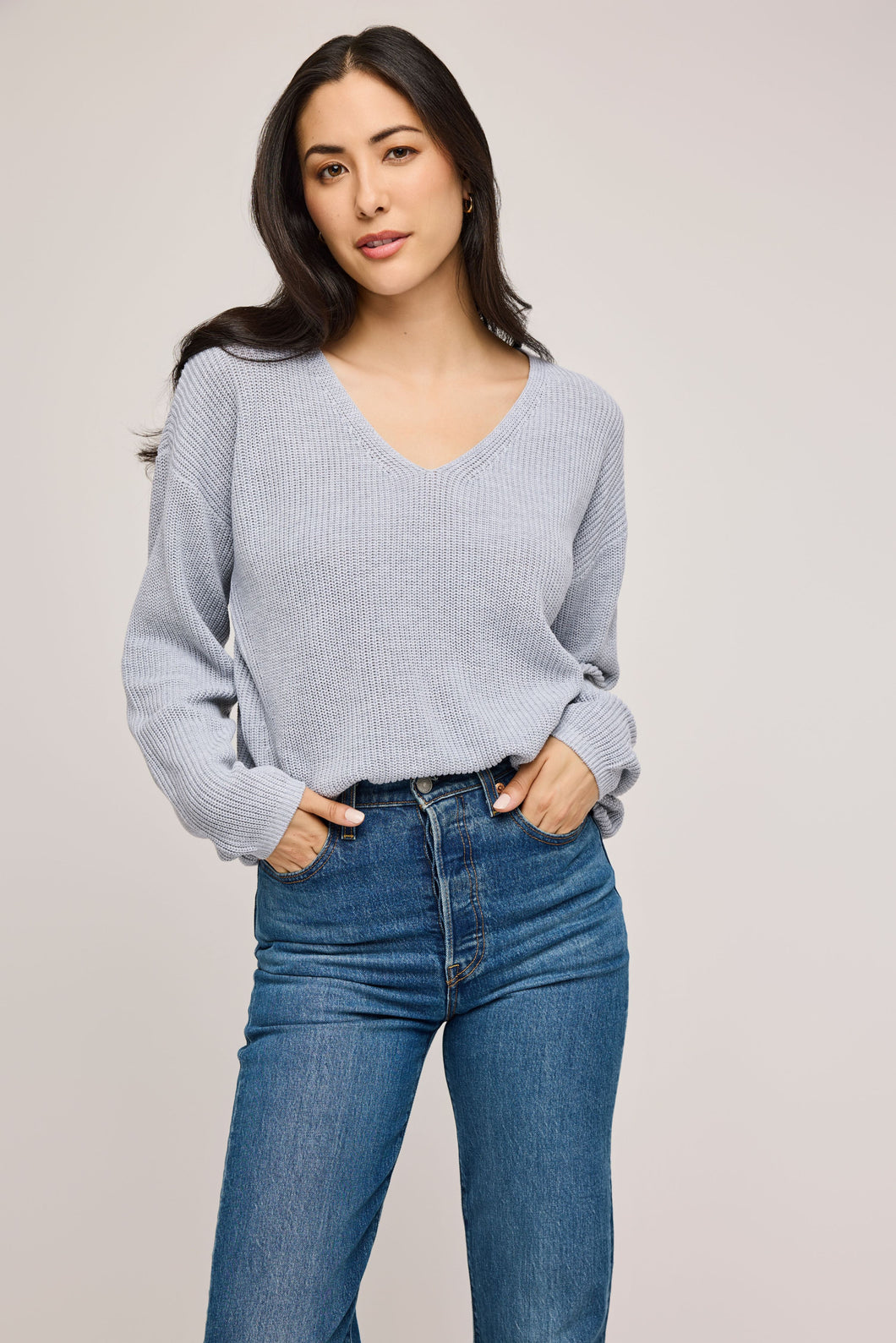 Gentle Fawn Tucker pullover heather grey vneck.