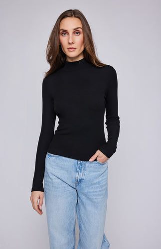 Gentle Fawn Wren black ribbed turtleneck long sleeve top.