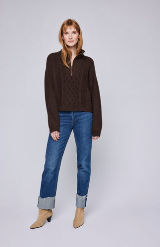 Gentle Fawn Georgie pullover brown cable knit half zip sweater.