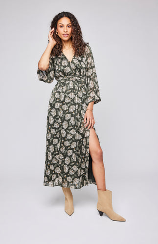 Gentle Fawn green floral maxi fall dress.