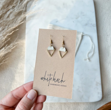 Load image into Gallery viewer, Leather &amp; Brass Triangle Earrings
