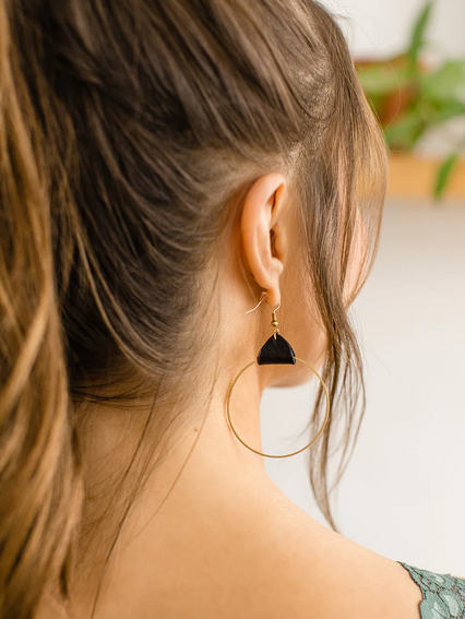 Leather & Brass Circle Earrings