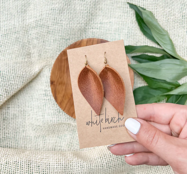 Distressed Leather Leaf Earrings