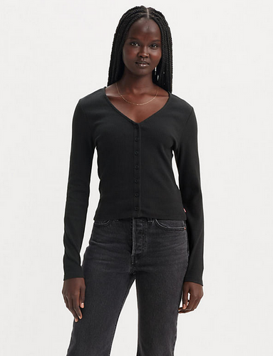 Levi's caviar black Muse long sleeve tee button up vneck.