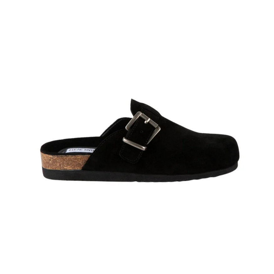 Steve Madden clog style birkenstock slide black suede.