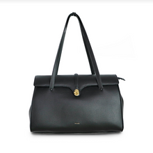 Load image into Gallery viewer, Pixie Mood Lock Tote soft vegan leather beautiful work bag, briefcase, black.
