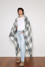 Load image into Gallery viewer, Tofino Towel fair trade cotton muslin grey plaid throw blanket. 
