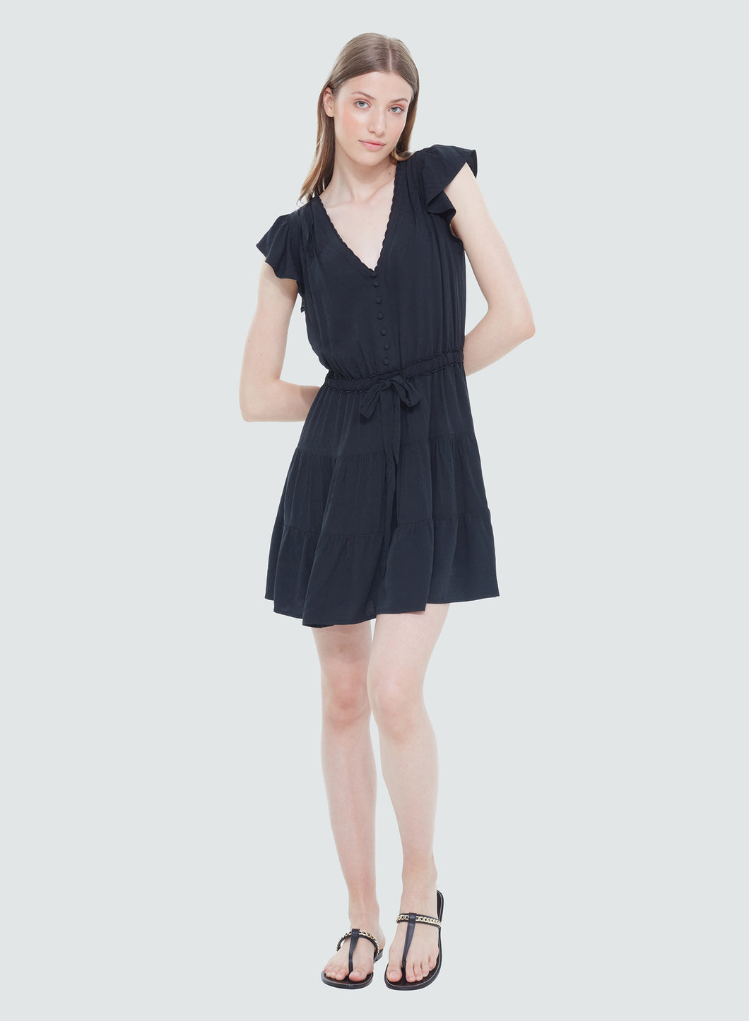 Ruffle Sleeve Jacquard Mini Dress
